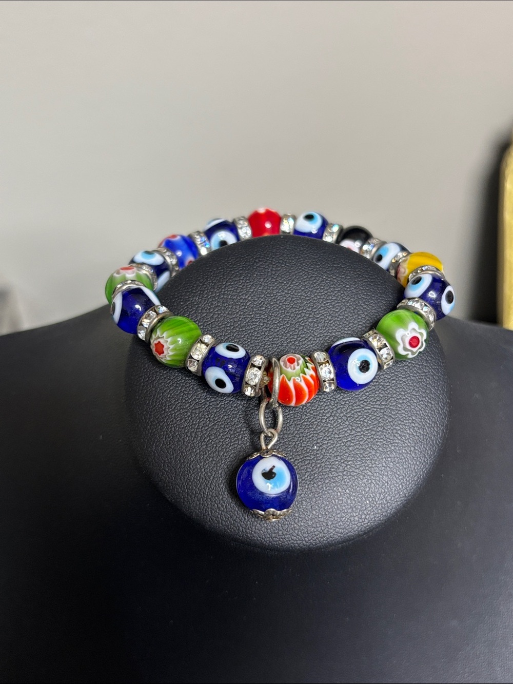 Multicolor Glass Evil Eye Millefiori Bead Stretch Bracelet Colorful Jewelry